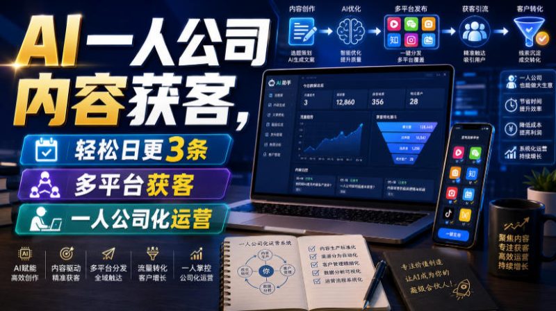 AI一人公司内容获客，轻松日更3条，多平台获客，一人公司化运营-玻哥网络技术工作室