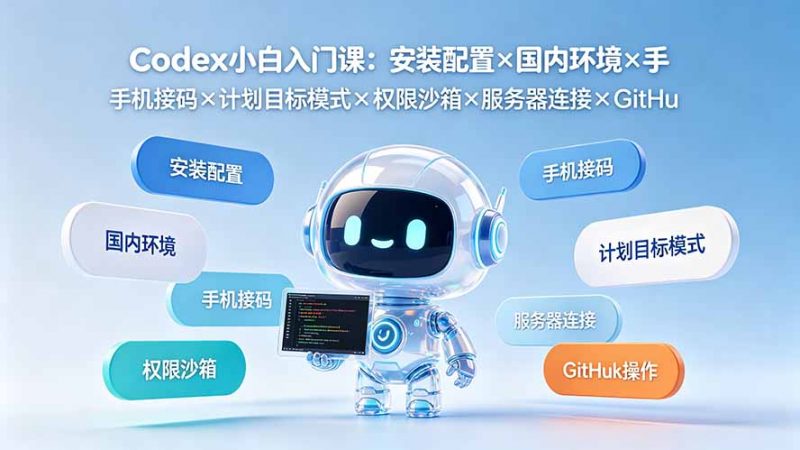 Codex小白入门课：安装配置×国内环境×手机接码×计划目标模式×权限沙箱×服务器连接×GitHub操作-玻哥网络技术工作室
