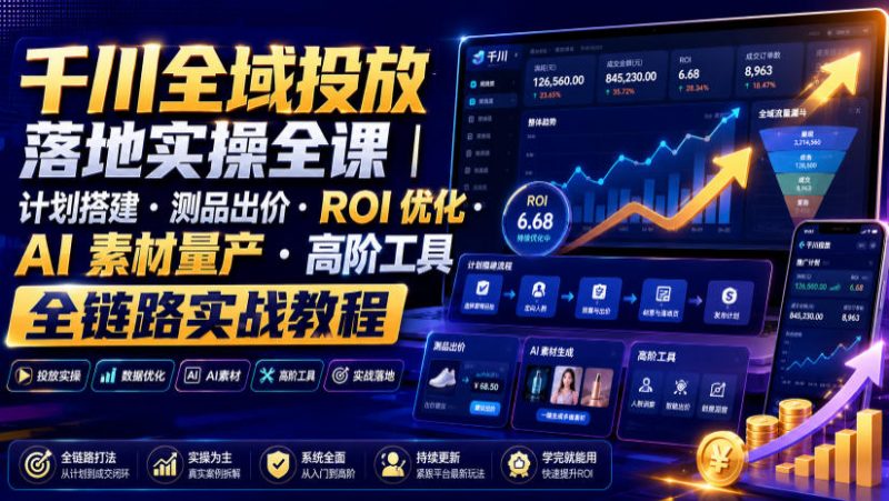 千川全域投放落地实操全课｜计划搭建・测品出价・ROI优化・AI素材量产・高阶工具全链路实战教程-玻哥网络技术工作室