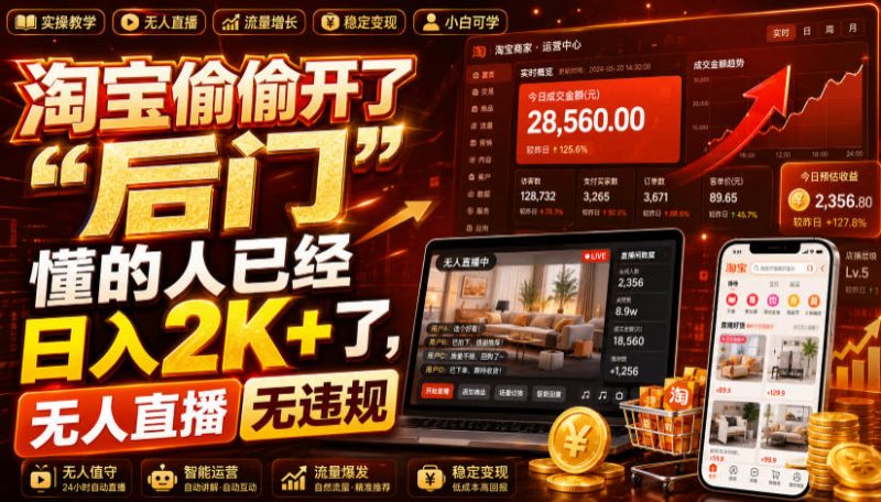 淘宝偷偷开了“后门”，懂的人已经日入2K+了，无人直播无违规，一台电脑=一家24小时营业的线上门店【揭秘】-玻哥网络技术工作室