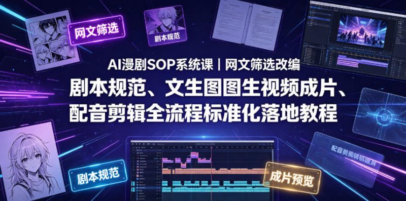 AI漫剧SOP系统课｜网文筛选改编、剧本规范、文生图图生视频成片、配音剪辑全流程标准化落地教程(更新)-玻哥网络技术工作室