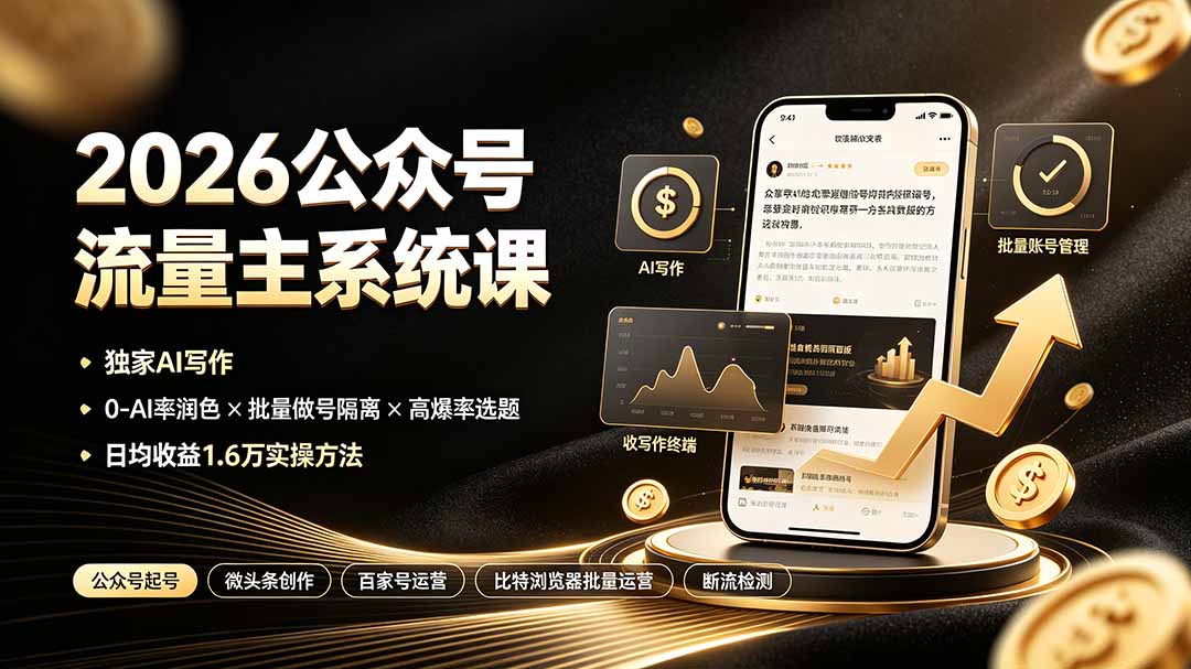 图片[2]-2026公众号流量主系统课：独家AI写作×0-AI率润色×批量做号隔离×高爆率选题，日均收益1.6万实操方法-玻哥网络技术工作室
