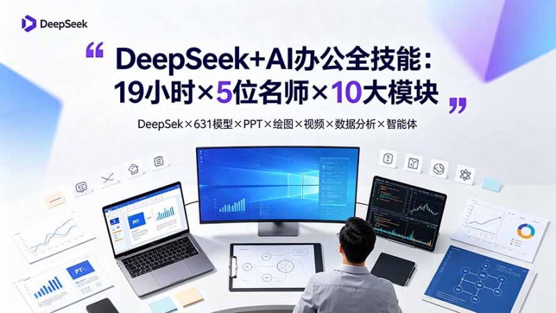 DeepSeek+AI办公全技能：19小时×5位名师×10大模块，DeepSeek×631模型×PPT×绘图×视频×数据分析×智能体-玻哥网络技术工作室