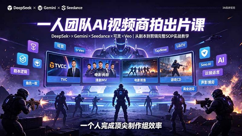 一人团队AI视频商拍出片课：DeepSeek×Gemini×Seedance×可灵×Veo，从剧本到剪辑完整SOP实战教学-玻哥网络技术工作室