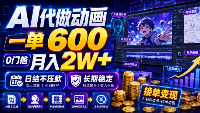 AI代做动画，一单600，0门槛月入2W+，日结不压款，长期稳定【揭秘】-玻哥网络技术工作室