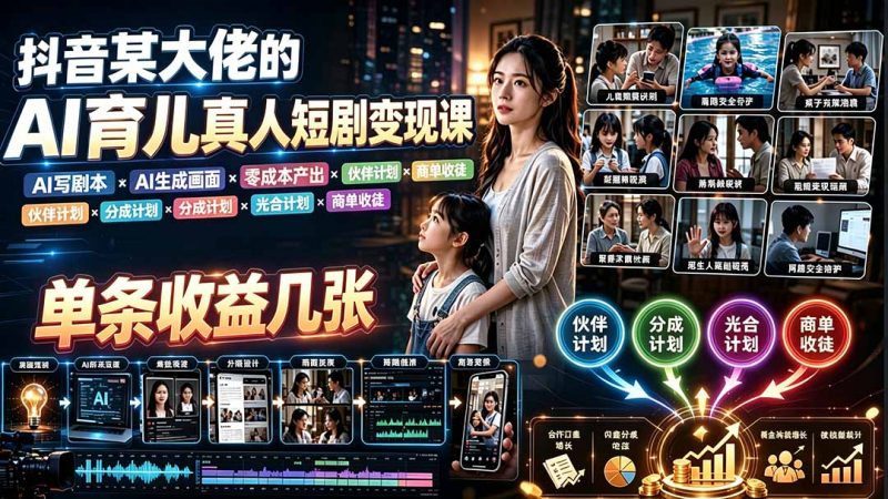 AI育儿真人短剧变现课：AI写剧本×AI生成画面×零成本产出×伙伴计划×分成计划×光合计划×商单收徒-玻哥网络技术工作室