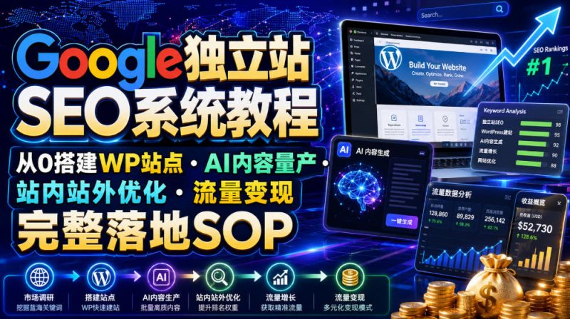 Google独立站SEO系统教程，从0搭建WP站点・AI内容量产・站内站外优化・流量变现完整落地SOP(2026年7月)-玻哥网络技术工作室