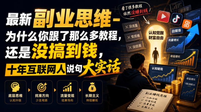 最新副业思维-为什么你跟了那么多教程，还是没搞到钱，十年互联网人说句大实话【揭秘】-玻哥网络技术工作室