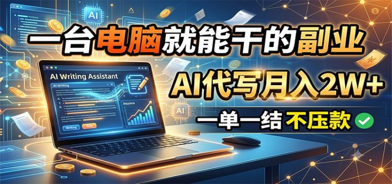 一台电脑就能干的副业，AI代写月入2W+，一单一结不压款-玻哥网络技术工作室