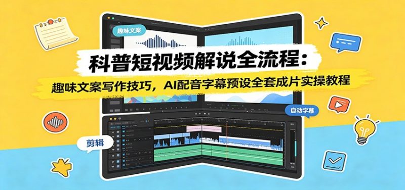 科普短视频解说全流程：趣味文案写作技巧，AI配音字幕预设全套成片实操教程-玻哥网络技术工作室