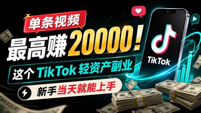 单条视频最高赚 20000！这个 TikTok 轻资产副业，新手当天就能上手-玻哥网络技术工作室