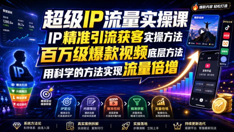 超级IP流量实操课，IP精准引流获客实操方法，百万级爆款视频底层方法，用科学的方法实现流量倍增-玻哥网络技术工作室