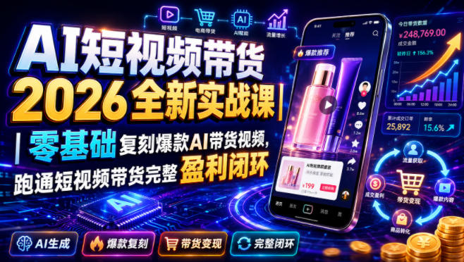AI短视频带货2026全新实战课｜零基础复刻爆款AI带货视频，跑通短视频带货完整盈利闭环-玻哥网络技术工作室