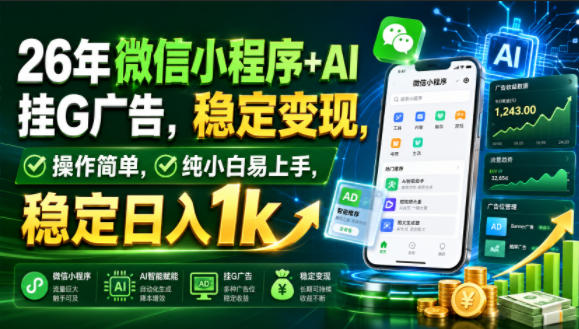 26年微信小程序+AI挂G广告，稳定变现，操作简单，纯小白易上手，稳定日入1k【揭秘】-玻哥网络技术工作室