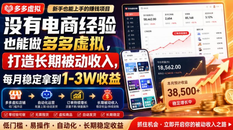 没有电商经验也能做多多虚拟，打造长期被动收入，每月稳定拿到1-3W收益【揭秘】-玻哥网络技术工作室
