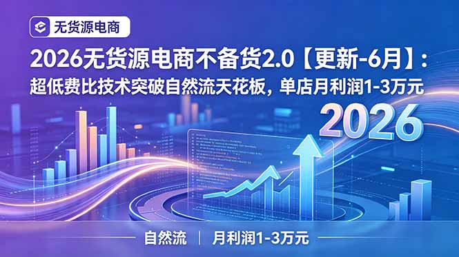 2026无货源电商不备货2.0【更新-7月】：超低费比技术突破自然流天花板，单店月利润1-3万元-玻哥网络技术工作室