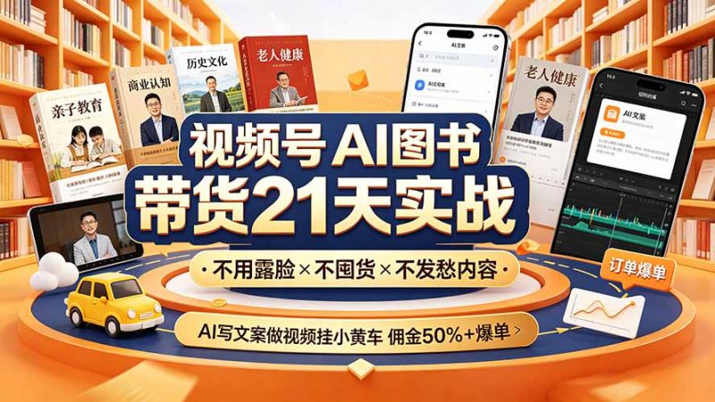 视频号AI图书带货21天实战：不用露脸×不囤货×不发愁内容，AI写文案做视频挂小黄车，佣金50%+爆单-玻哥网络技术工作室