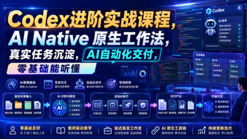 Codex进阶实战课｜AI Native原生工作法，22节真实任务落地，从配置到AI自动化交付全链路教程-玻哥网络技术工作室