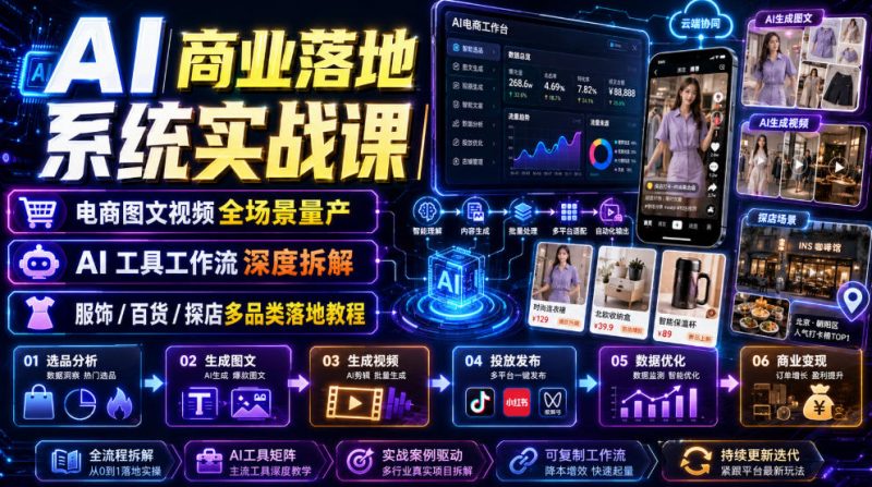 AI商业落地系统实战课｜电商图文视频全场景量产・AI工具工作流深度拆解・服饰/百货/探店多品类落地教程-玻哥网络技术工作室