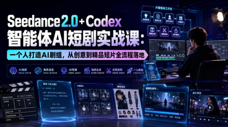 Seedance2.0+Codex智能体AI短剧实战课：一个人打造AI剧组，从创意到精品短片全流程-玻哥网络技术工作室