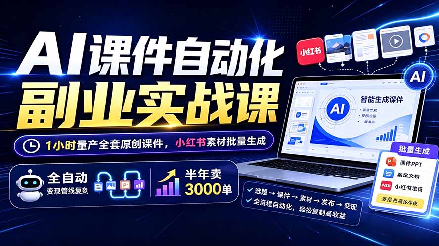 图片[2]-AI课件自动化副业实战课：1小时量产全套原创课件×小红书素材批量生成×全自动变现管线×半年卖3000单-玻哥网络技术工作室