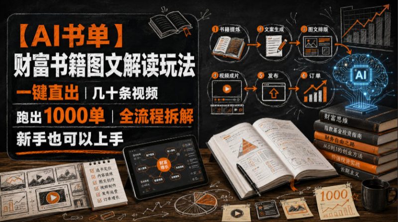 【AI书单】财富书籍图文解读玩法，一键直出，几十条视频，跑出1000单，全流程拆解，新手也可以上手-玻哥网络技术工作室