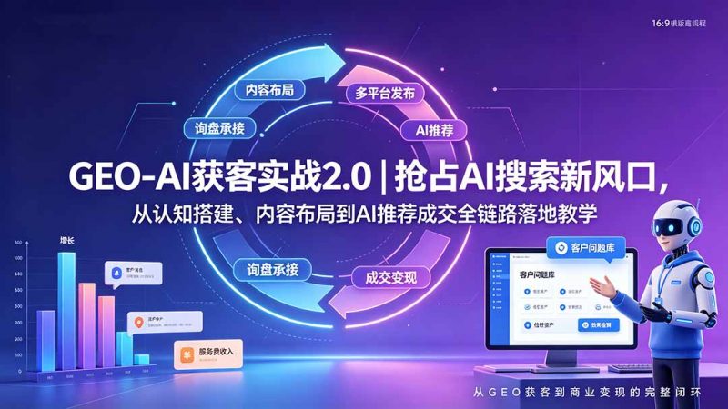 GEO-AI获客实战｜抢占AI搜索新风口，从认知搭建、内容布局到AI推荐成交全链路落地教学-玻哥网络技术工作室