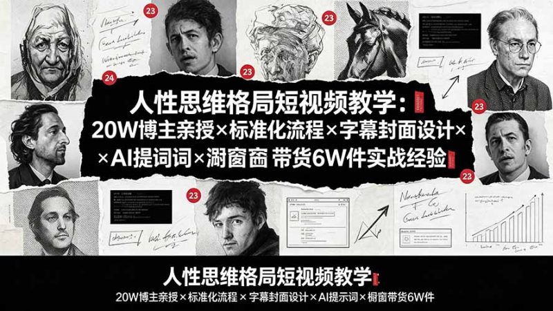 人性思维格局短视频教学：20W博主亲授×标准化流程×字幕封面设计×AI提示词×橱窗带货6W件实战经验-玻哥网络技术工作室