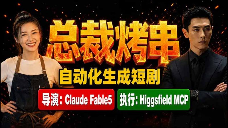 《总裁烤串》真人短剧全自动诞生！Claude Fable5 当导演，Higgsfield MCP 执行！-玻哥网络技术工作室