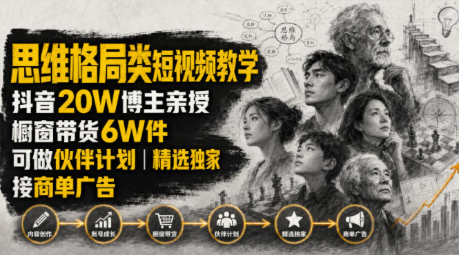 人性思维格局类短视频教学，抖音20W博主亲授，橱窗带货6W件，可做伙伴计划、精选独家、接商单广告-玻哥网络技术工作室