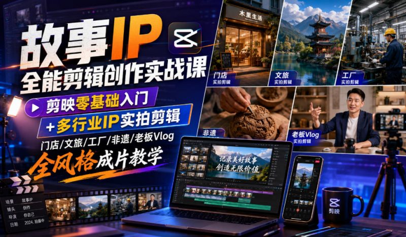 故事IP全能剪辑创作实战课｜剪映零基础入门+多行业IP实拍剪辑，门店/文旅/工厂/非遗/老板Vlog全风格成片教学-玻哥网络技术工作室