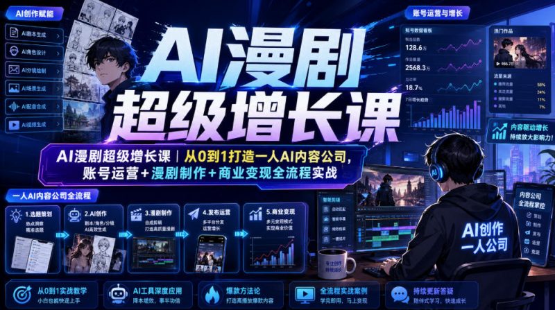 AI漫剧超级增长课｜从0到1打造一人AI内容公司，账号运营+漫剧制作+商业变现全流程实战-玻哥网络技术工作室