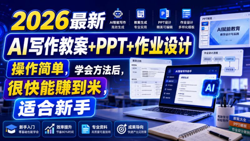 2026最新AI写作教案+PPT+作业设计，操作简单，学会方法后，很快能賺到米，适合新手-玻哥网络技术工作室