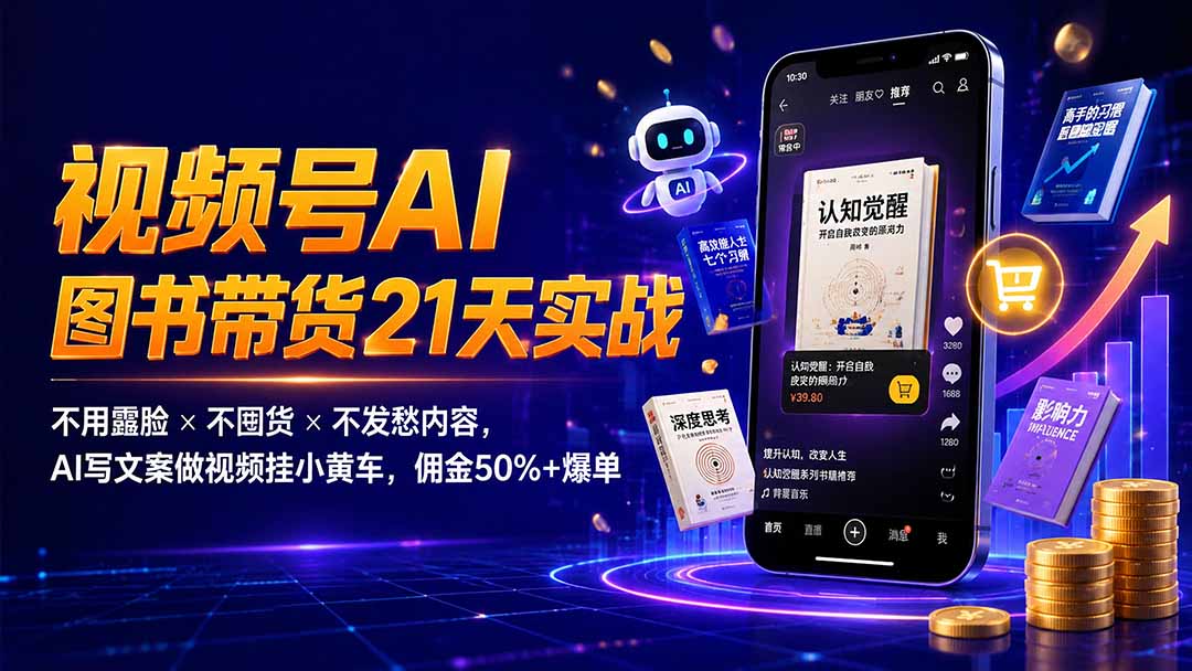 图片[1]-繁花视频号AI图书带货21天实战：不用露脸×不囤货×不发愁内容，AI写文案做视频挂小黄车，佣金50%+爆单-玻哥网络技术工作室