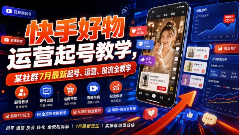 快手好物运营起号教学，某社群7月最新起号、运营、投流全教学-玻哥网络技术工作室