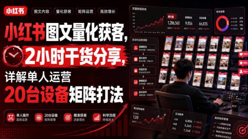 小红书图文量化获客，2小时干货分享，详解单人运营20台设备矩阵打法-玻哥网络技术工作室