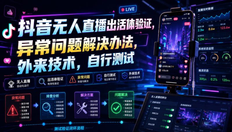 抖音无人直播出活体验证，异常问题解决办法，外来技术，自行测试-玻哥网络技术工作室