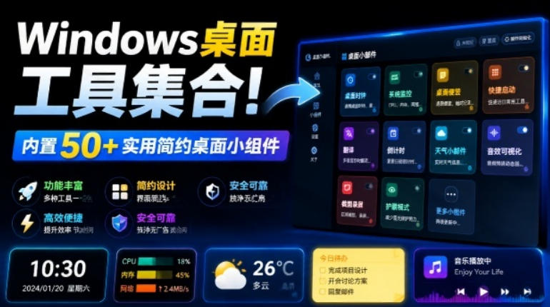 Windows桌面工具集合！内置50+实用简约桌面小组件，含截图、录屏、翻译、天气等，多秘工具箱-玻哥网络技术工作室