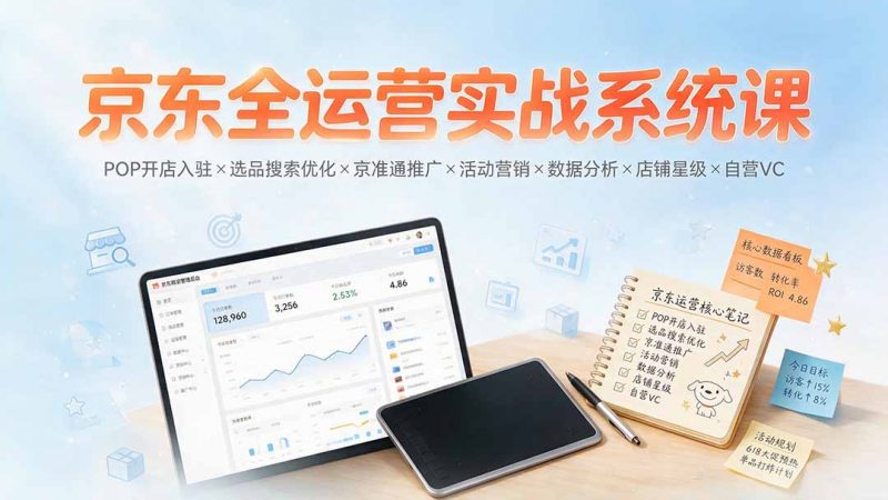 京东全运营实战系统课：POP开店入驻×选品搜索优化×京准通推广×活动营销×数据分析×店铺星级×自营VC-玻哥网络技术工作室