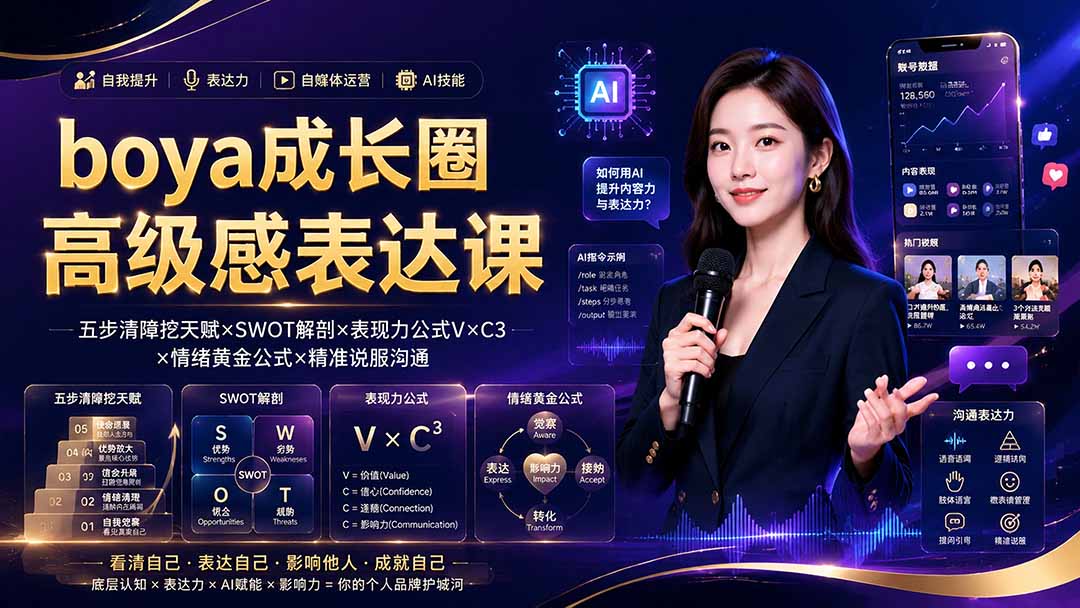 图片[2]-boya成长圈｜内心成长高级表达AI自媒体三合一，消解内耗挖掘天赋，镜头沟通AI指令短视频全流程教学-玻哥网络技术工作室
