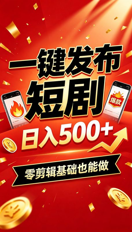 快手短剧一键发布，不用剪辑操作简单，副业日入500+。空闲时间轻松赚收益-玻哥网络技术工作室
