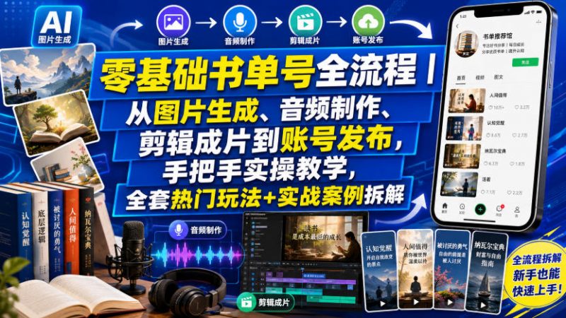 零基础书单号全流程｜从图片生成、音频制作、剪辑成片到账号发布，手把手实操教学，全套热门玩法+实战案例拆解-玻哥网络技术工作室