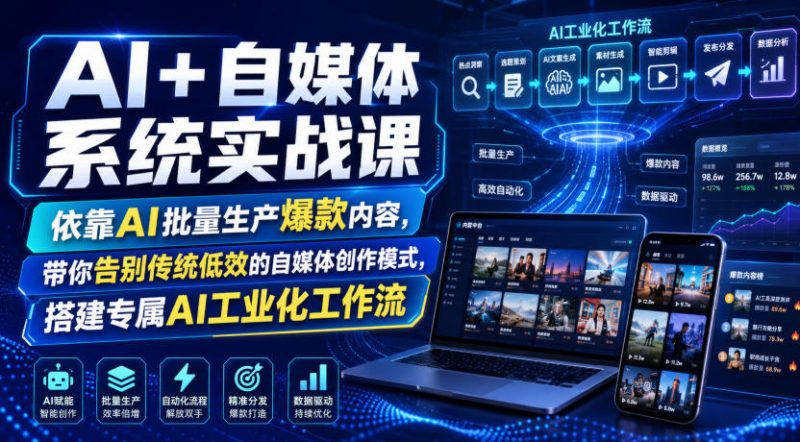 AI+自媒体系统实战课，依靠AI批量生产爆款内容，带你告别传统低效的自媒体创作模式，搭建专属AI工业化工作流-玻哥网络技术工作室
