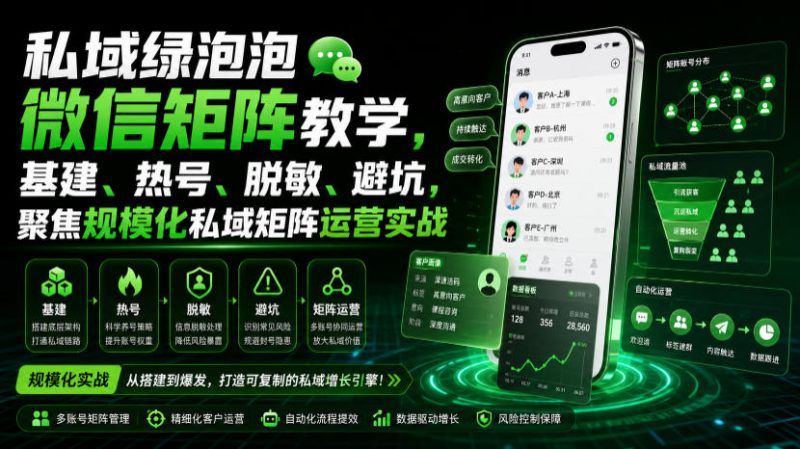 私域绿泡泡微信矩阵教学，基建、热号、脱敏、避坑，聚焦规模化私域矩阵运营实战-玻哥网络技术工作室