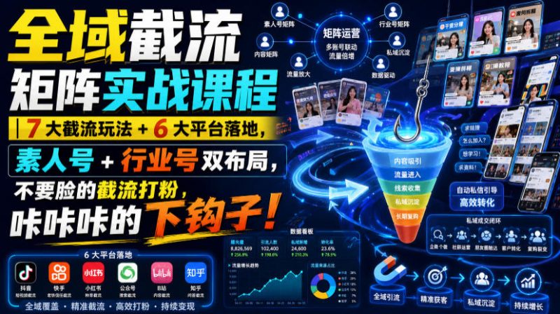 全域截流矩阵实战课程｜7大截流玩法+6大平台落地，素人号+行业号双布局，不要脸的截流打粉，咔咔咔的下钩子！-玻哥网络技术工作室