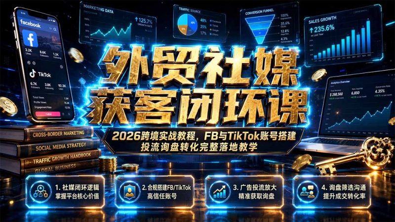 外贸社媒获客闭环课｜2026跨境实战教程，FB与TikTok账号搭建投流询盘转化完整落地教学-玻哥网络技术工作室