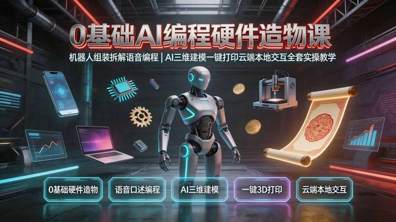 0基础AI编程硬件造物课｜机器人组装拆解语音编程，AI三维建模一键打印云端本地交互全套实操教学-玻哥网络技术工作室