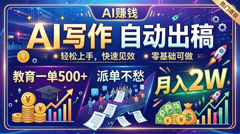 AI写作自动出稿，教育一单500+，派单不愁，月入2W-玻哥网络技术工作室