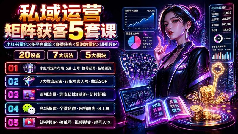 私域运营矩阵获客5套课：小红书量化×多平台截流×直播获客×绿泡泡量化×短视频IP×20设备×7大玩法-玻哥网络技术工作室