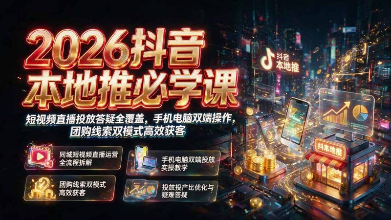 2026抖音本地推必学课｜短视频直播投放答疑全覆盖，手机电脑双端操作，团购线索双模式高效获客-玻哥网络技术工作室